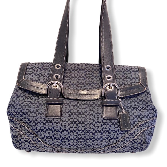 Coach Signature Soho Flap Satchel Navy Large - Picture 2 of 8